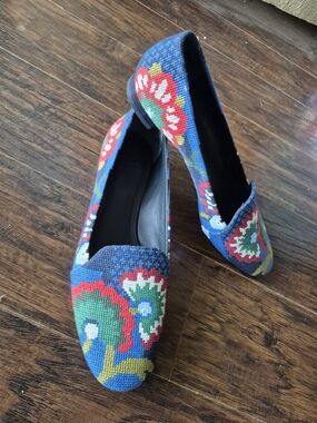 Tory Burch Blue Floral Needlepoint Loafers